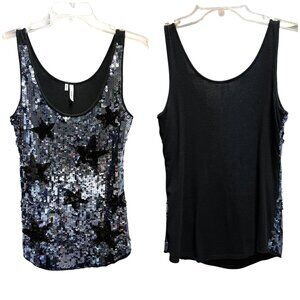 Studio Y Women's Black Sequin Star Tank Top